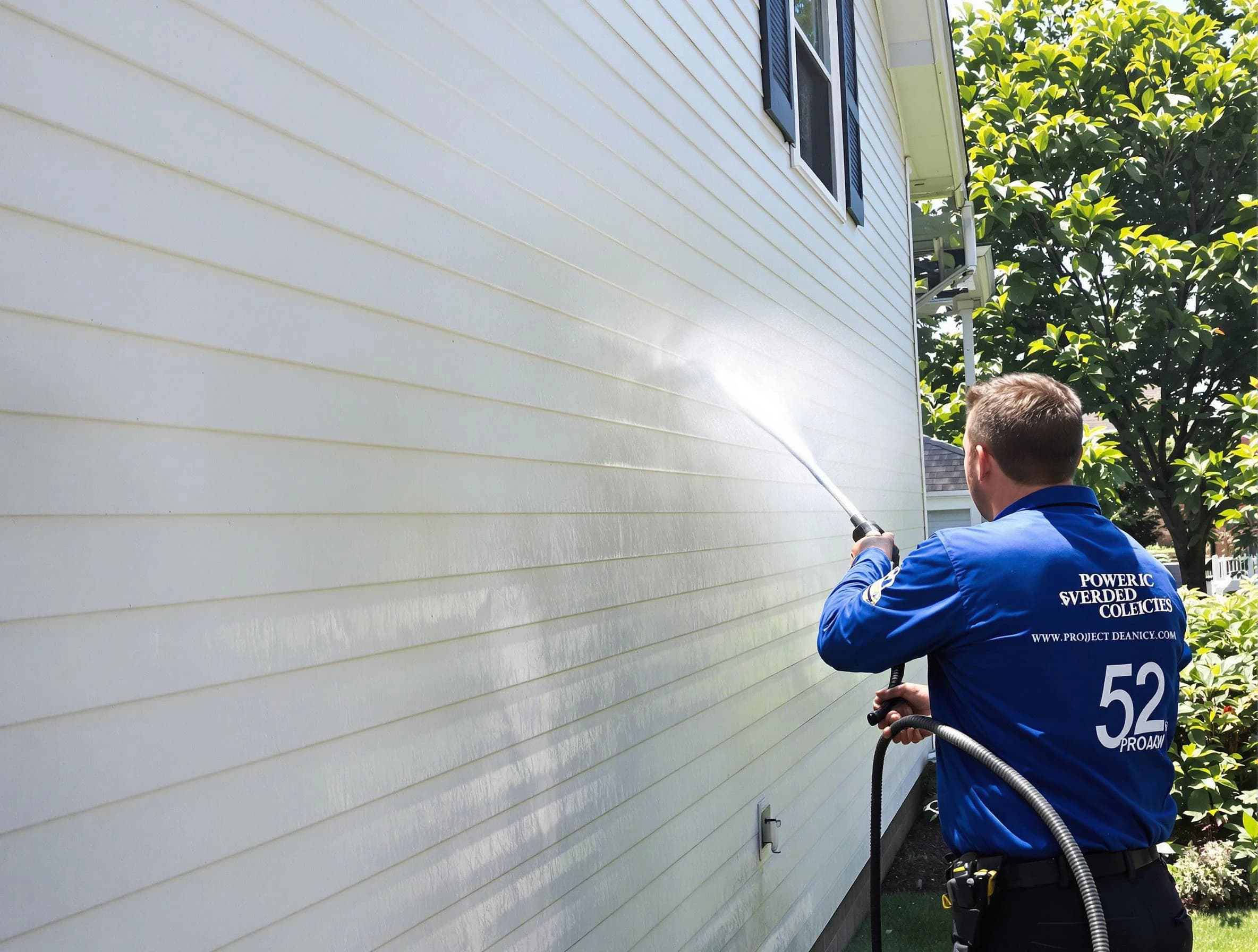 A East Cleveland Power Washing technician power washing a home in East Cleveland