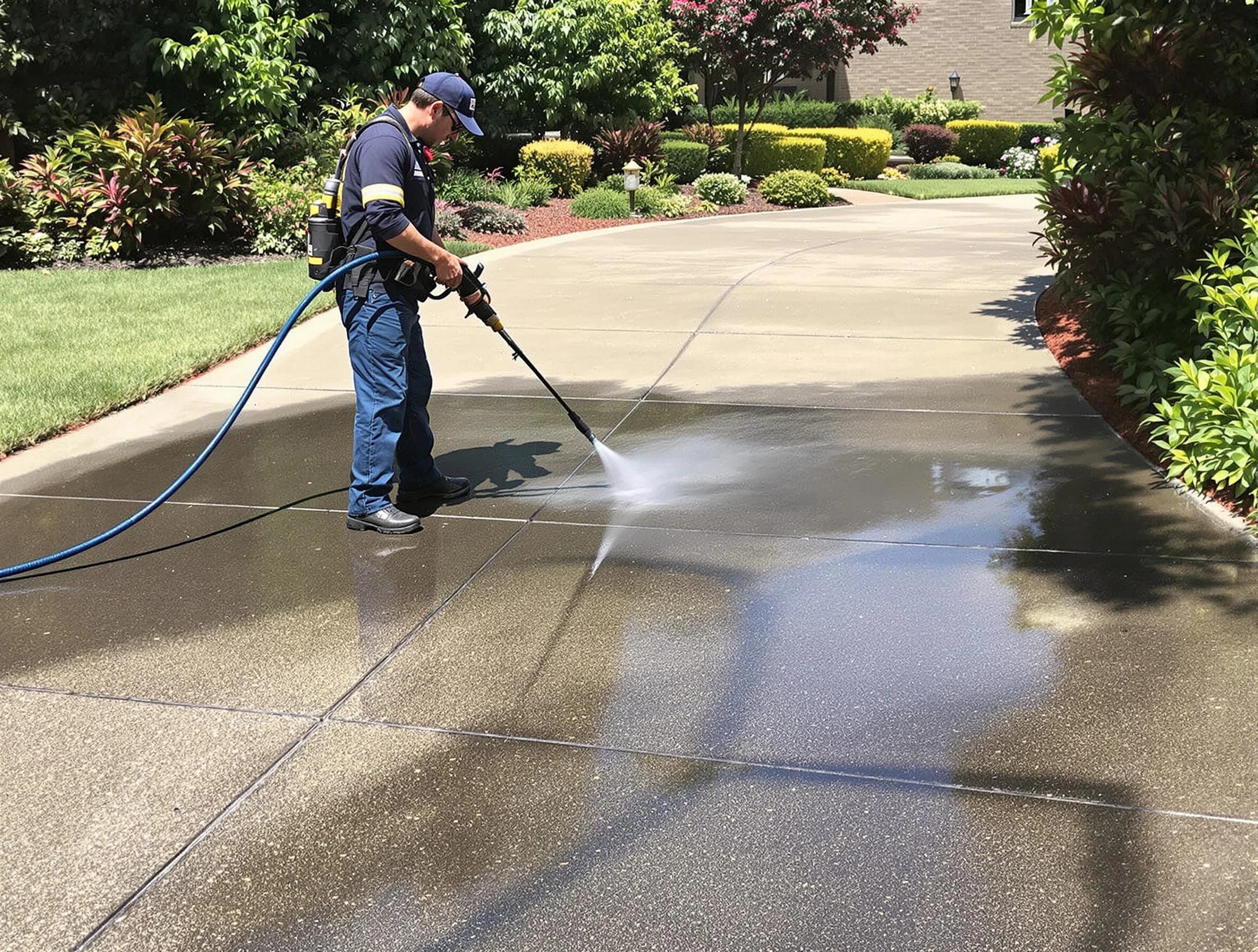 Experienced East Cleveland Power Washing team member pressure washing a driveway in East Cleveland